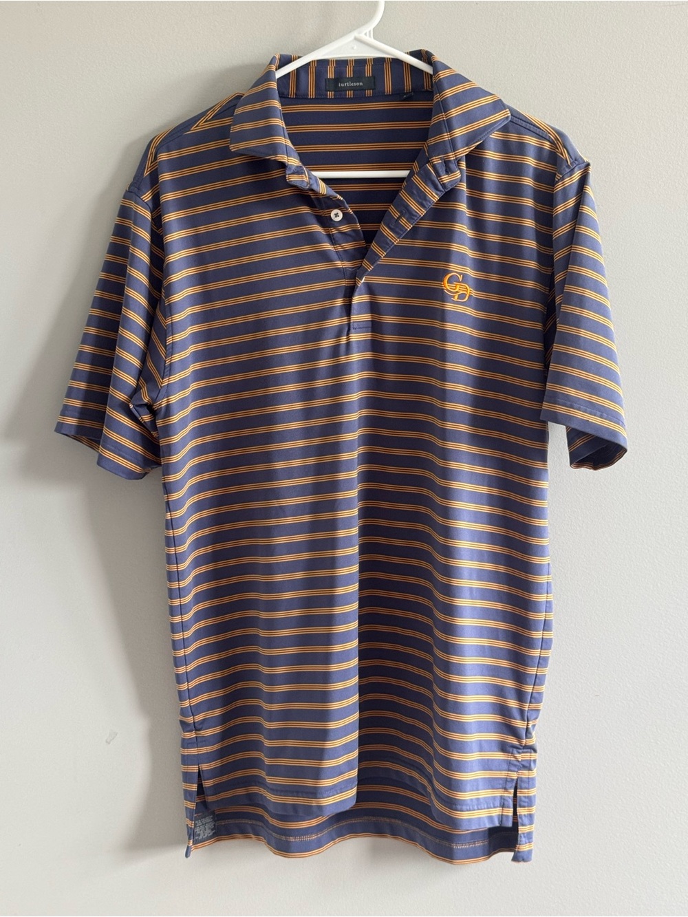 Turtleson Grand Dunes Country Club Golf Polo‎ Blue Gold Striped Medium